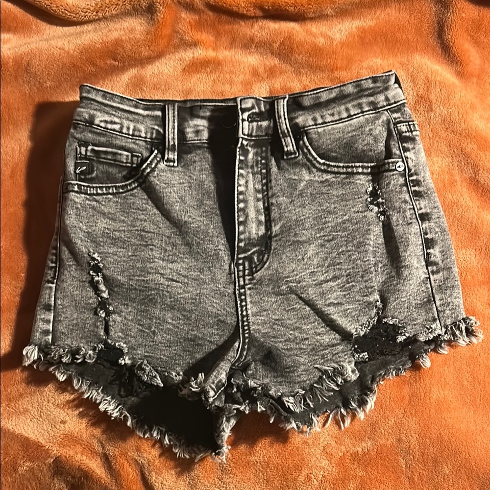 Distressed Black Denim Shorts
